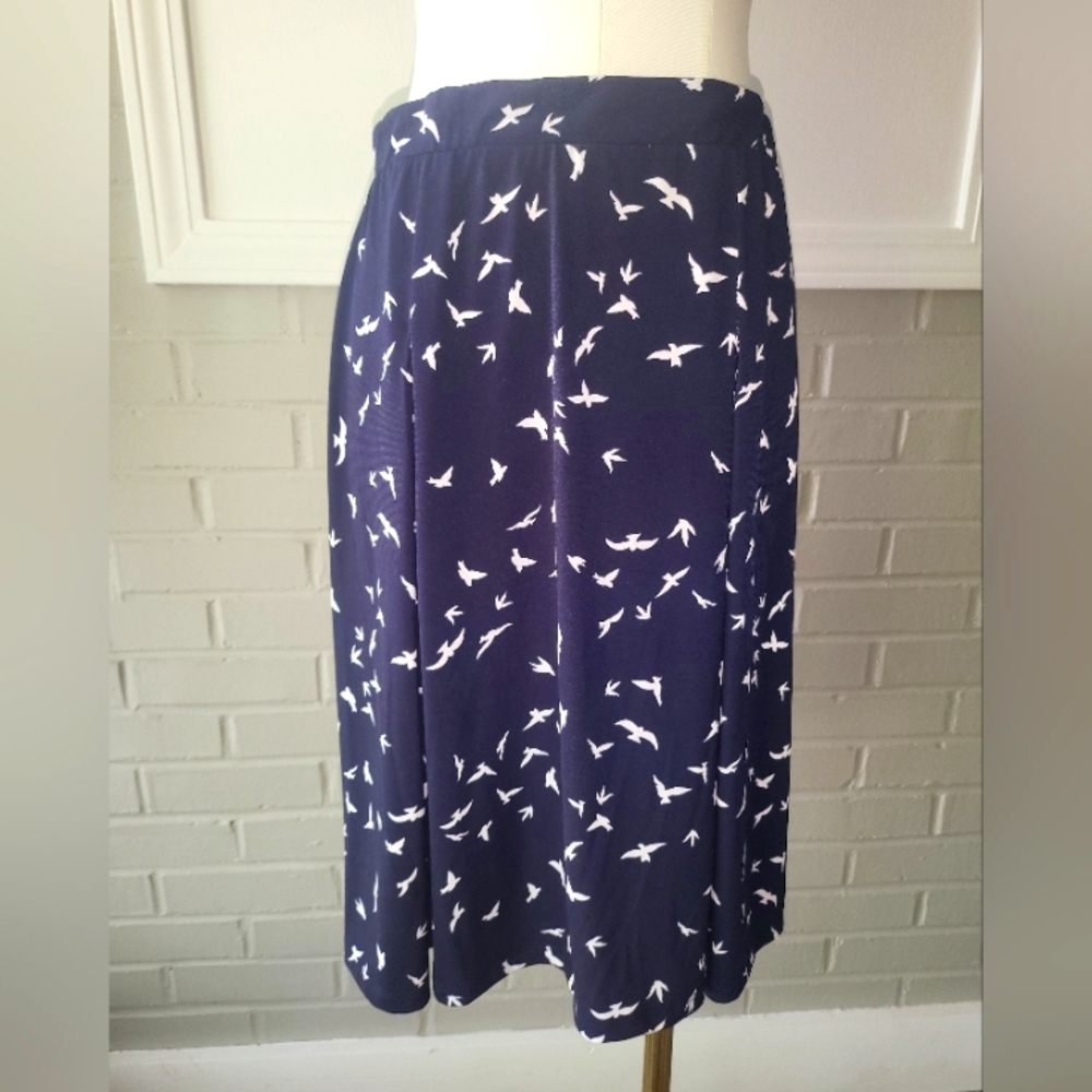Dark Indigo Bird Print Skirt